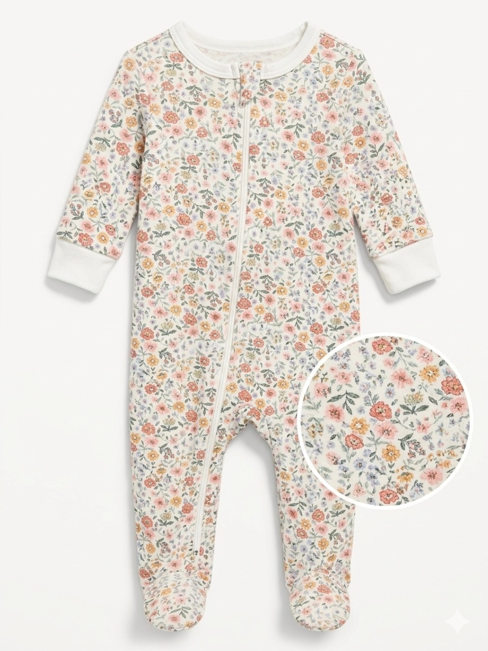 Rabbit + Bear Floral Print Baby Footie Sleeper Onesie 0-3M